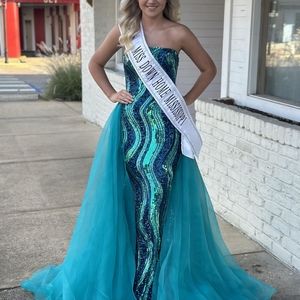 Ashley Lauren beaded gown with overskirt